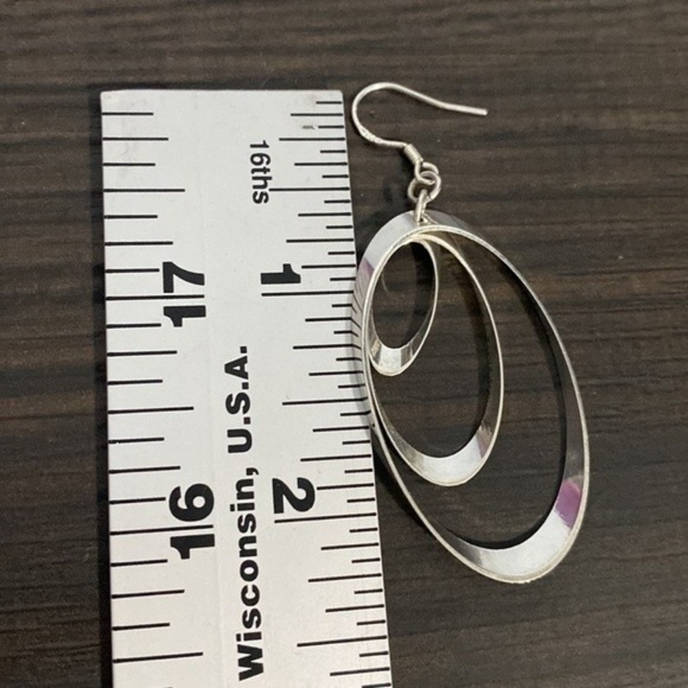 Sterling Silver Triple Hoop Dangle Earrings - Picture 5 of 5